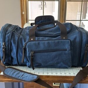 Men's denim/Canvas Duffel Bag - Navy Blue